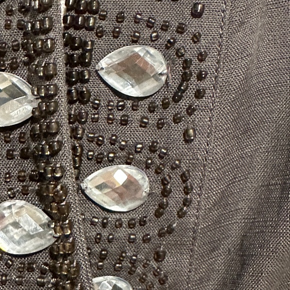 NEW YORK & COMPANY Sheath Dress Gray Jeweled Beaded Neckline Linen Blend Large - Picture 4 of 9